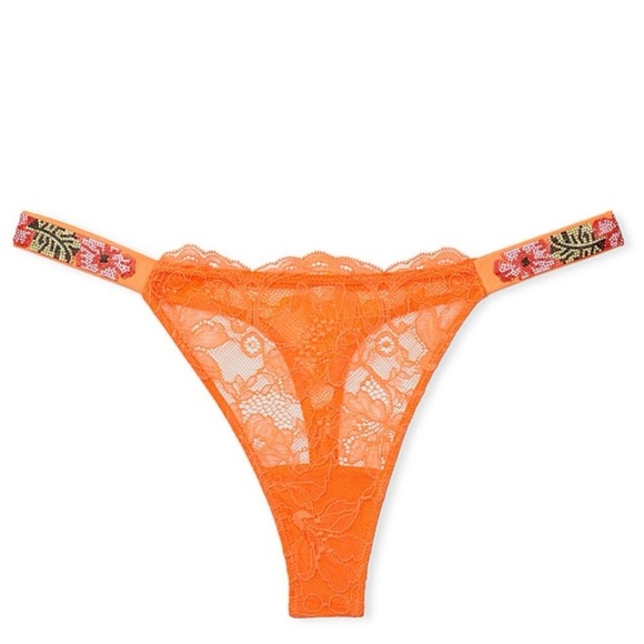 Victoria's Secret Other - VS Lace Shine Thong in Vibrant Orange – NWT